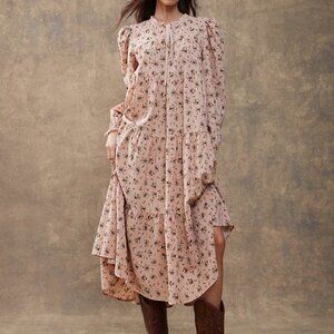 Pink Boho Women's Floral Midi Dress